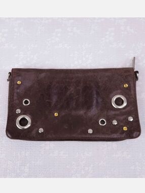 HOBO Brown Leather Clutch Rivet Studded Bag